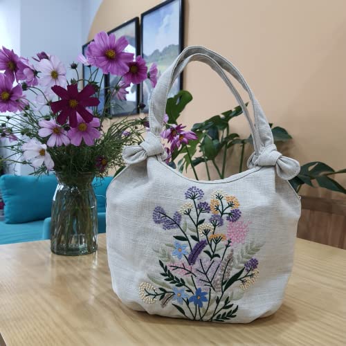 Image of HCRAFT Embroidered Handbags for Women, Colorful Flower Shoulder Tote Bag with Zipper Fabric Hobo Bags, Mother's Day Bag