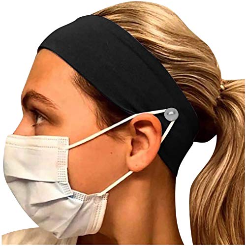 CYBERTECH3 Pcs Pack Headbands with Buttons for Mask Ear Strap Holder, Protect Your Ears for Nurses, Doctors -- Non-Slip Elastic - Sweat Wicking Hair Bands for Workout Yoga Fitness Sports Running (3 Pack - Black, Army Green, Purple)