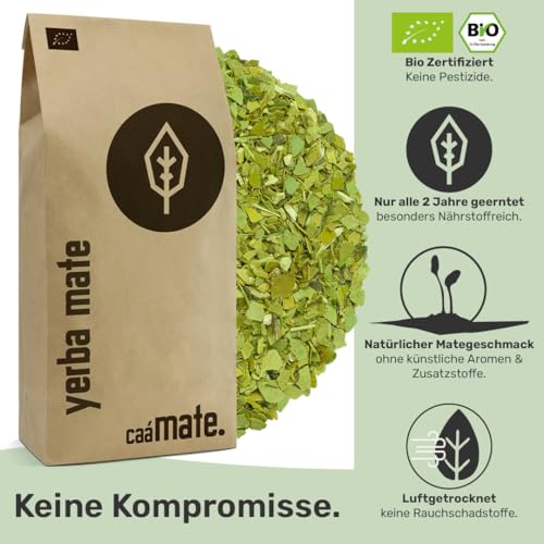 Yerba Mate Tee BIO 1KG ● Das Original ● gereift ● ungeröstet ● luftgetrocknet ● rauchfrei ● plastikfrei ● fair ● Matetee aus Mateblättern, Mateaststückchen und Mateblattpulver ● DE-ÖKO-006