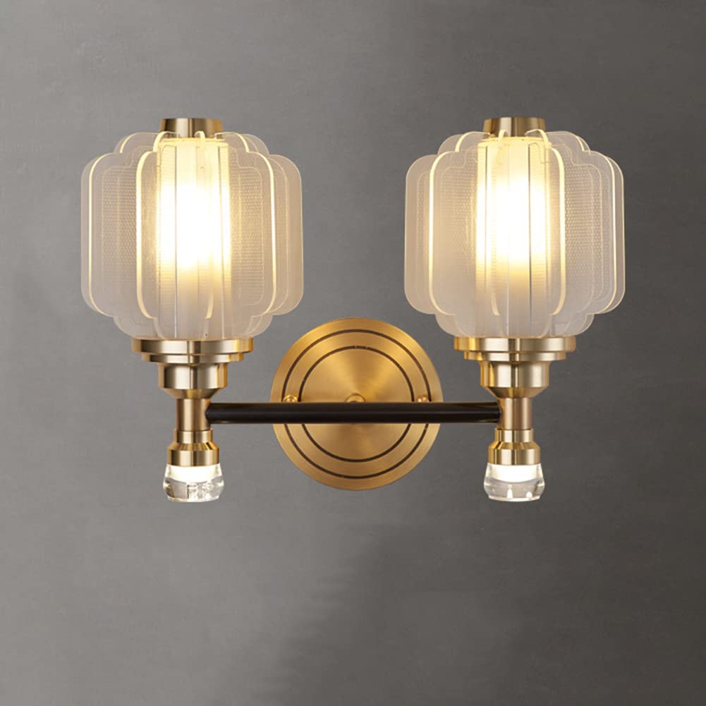 HPTHLY Morden Wall Sconces Lighting Creative Acrylic Lampshade Mid Century Sconce Light G9 Brass Wall Lamp For Bedroom Living Room Bathroom Hotel Vanity Hall(Detail-Double Head)