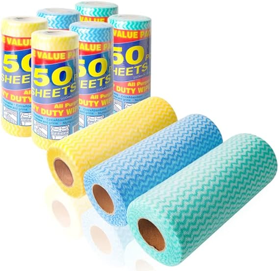 WeeGoo 9 Rolls Dish Cloths Disposable Cloth Roll, All Purpose J Cloths