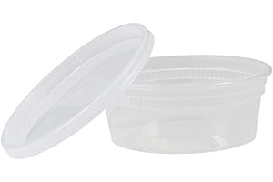 Square Stackable Plastic Deli Food Containers With Snap-On Lids (8 Oz, 50 Count)