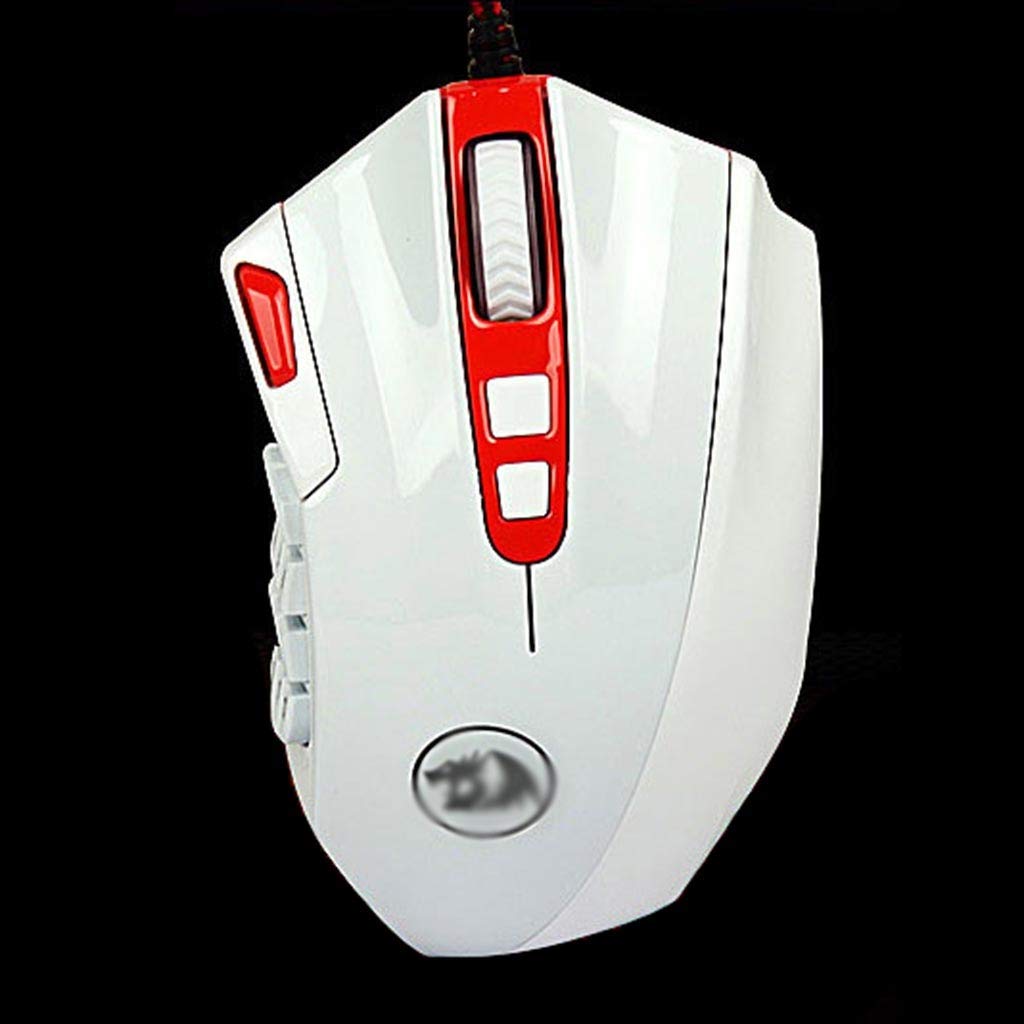 RajoNN Ratones Ratón para Juegos con Cable, 24000 dpi, Ratones con retroiluminación LED MMO RGB con 18 Botones programables, Ajuste de Peso, para Juegos de PC con Windows (Color: Blanco)