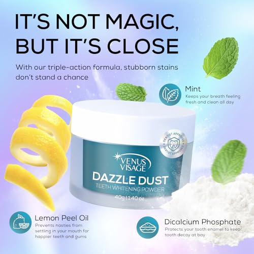 Image of Venus Visage Dazzle Dust Teeth Whitening Powder - Enamel-Safe Toothpaste Powder for Stain Removal (40 g /140 oz)