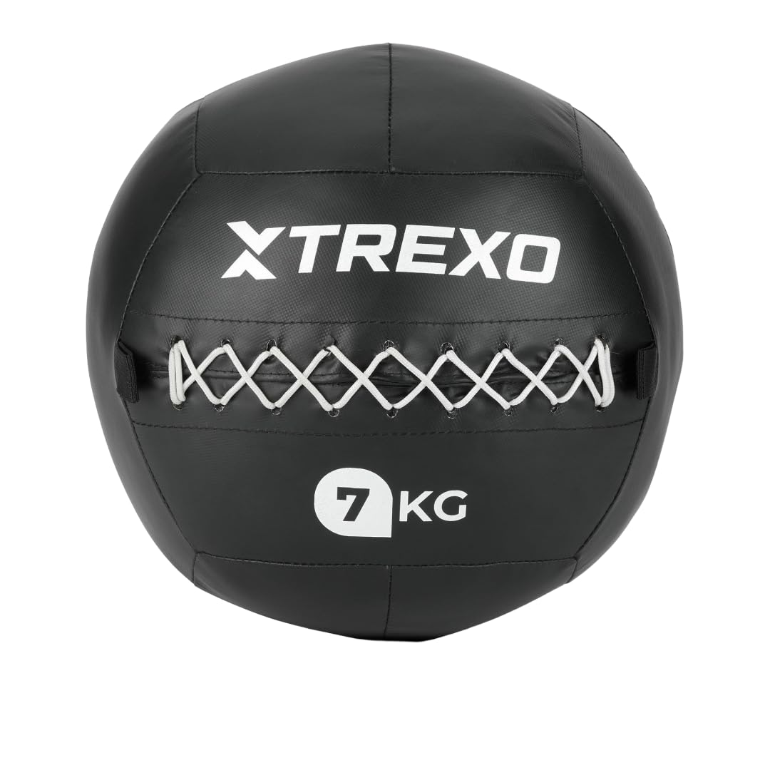 TREXO – Ballon Médicinal Wall Ball– Enveloppe Souple, Entraînement Cross, Conditionnement & Force, Similicuir Durable, Prise Adhérente, Rebond Contrôlé