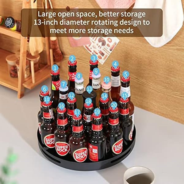 FORSPACELESS Iron Lazy Susan Organizer skivspelare 33 tum, skafferi Lazy Susan för skåp, kryddställ för kök, svart