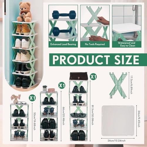 Image of QONETIC 4 Layer Plastic Shoe Rack for Home Stackable & Adjustable Shoe Organizer Shelf for Entryway, Bedroom & Corner Use Space-Saving Foldable Stand with Book & Shoe Storage Slots