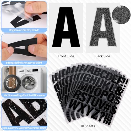 Image of 10 Sheets 440 Pieces Iron on Letters for Clothing, 2 Inch Heat Transfer Letters, Black Iron on Vinyl Letters with A-Z PU Alphabets Sticker for Fabric, Jersey T-Shirt Printing DIY Craft