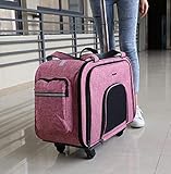 EXCEPCIONAL DISE?O ESTRUCTURAL: El trasportín para perros peque?os se compone de un metal superfuerte y materiales duraderos que ofrecen la máxima resistencia y durabilidad.Las ruedas giratorias suaves y silenciosas garantizan una movilidad suave en cualquier dirección, tu mascota no sentirá ni un golpe en este trasportín.