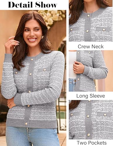 Image of GRACE KARIN Womens Open Front Button Down Long Sleeve Texture Knit Cardigan Sweaters with Pockets