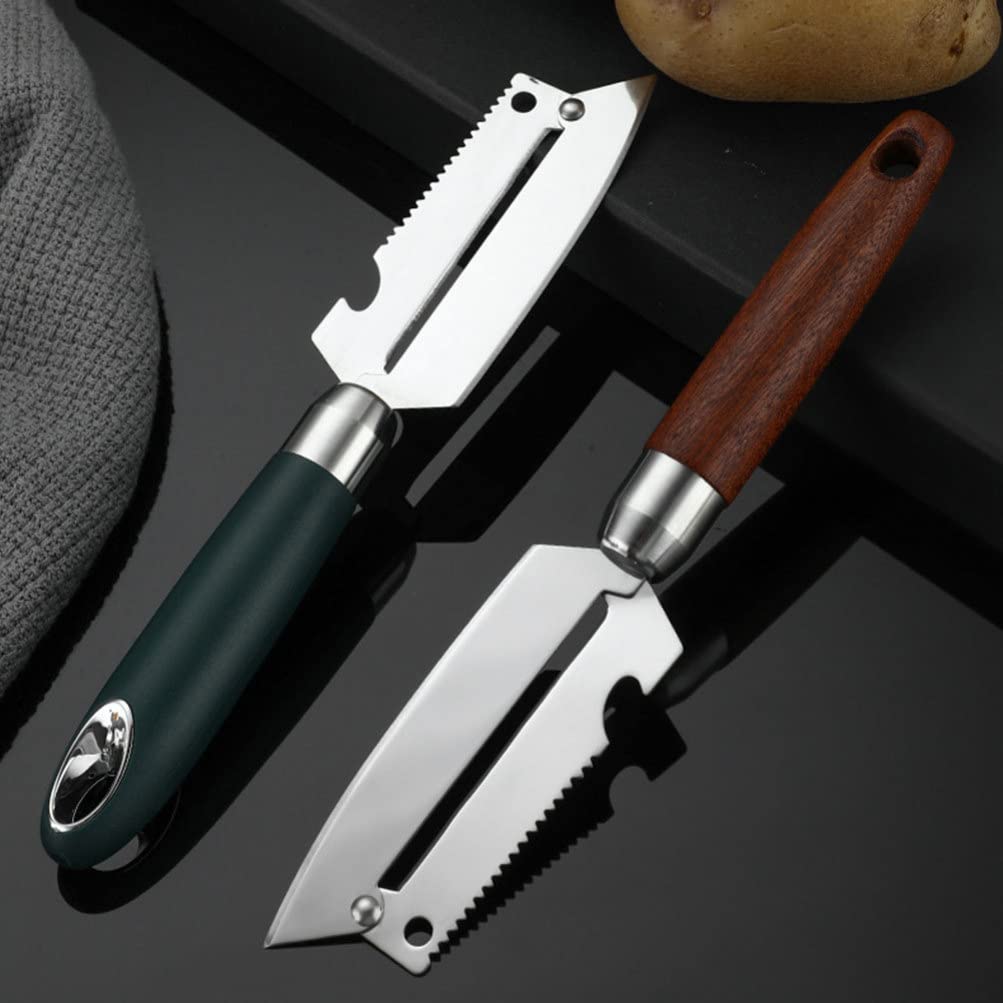 Kichvoe Pelador De Vegetales Multifuncional De Acero Inoxidable Herramienta De Pelado Para Frutas y Verduras Abrebotellas y Escalador De Pescado Diseño Ergonómico Para Uso Izquierdo y