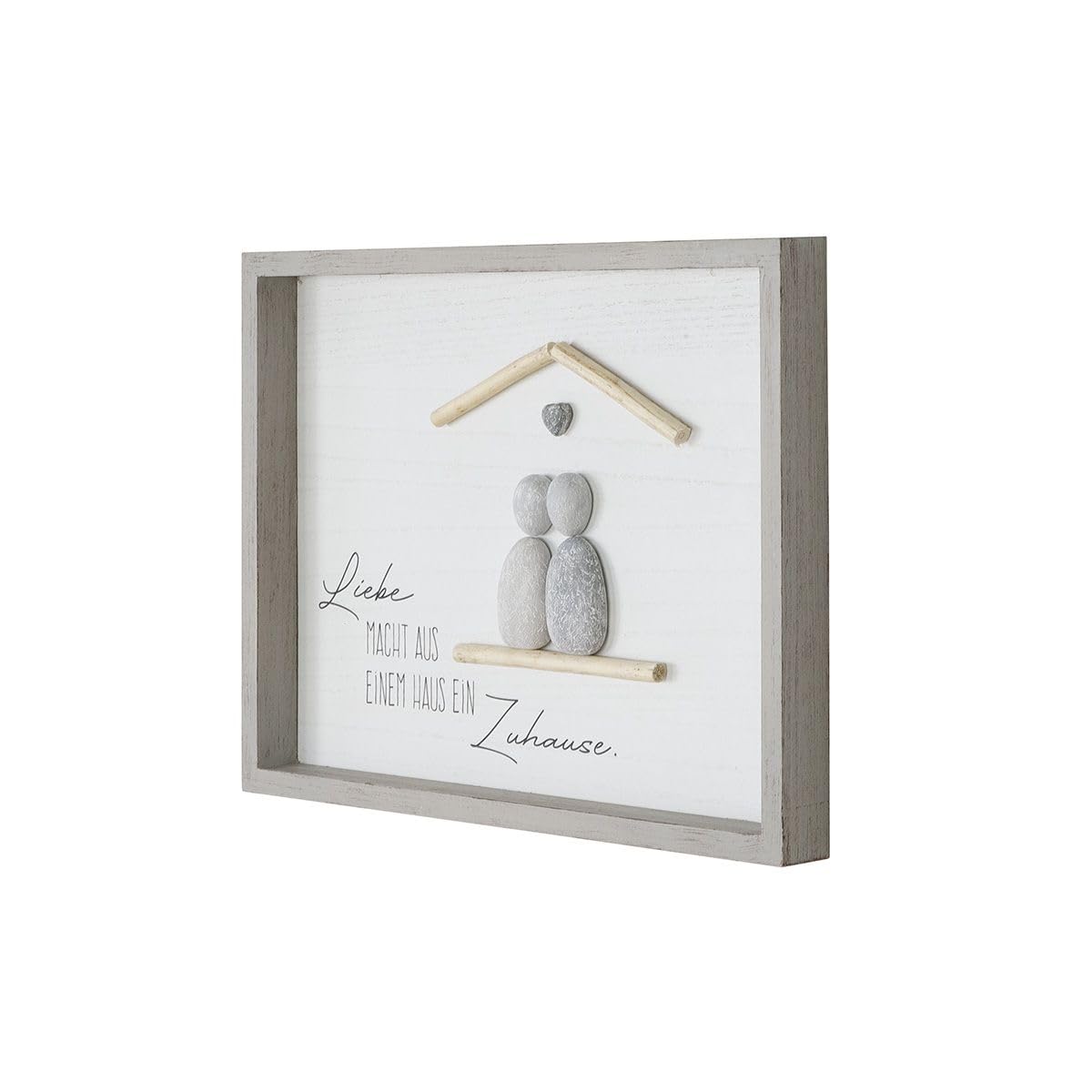 MF Wandbild Set Zuhause, 2er Set Steinbilder mit 3D-Herzmotiv und Sprüchen, 46x33,5 cm, Grau-Weiß