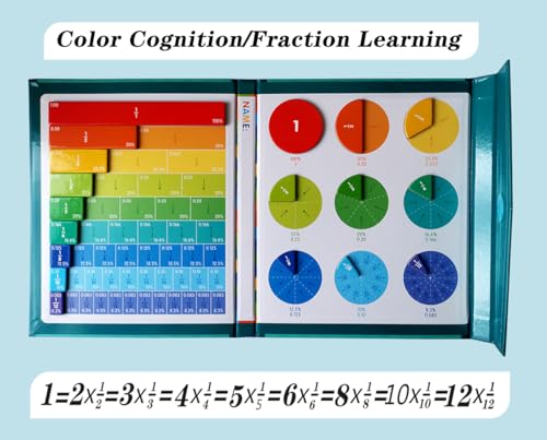 Image of Magnetic Fraction Educational Puzzle Fraction Tiles and Circles, Equip Magnetic Score Disk Demonstrator,Math Manipulatives Enhance Early Primary School Students Mathematical Skills
