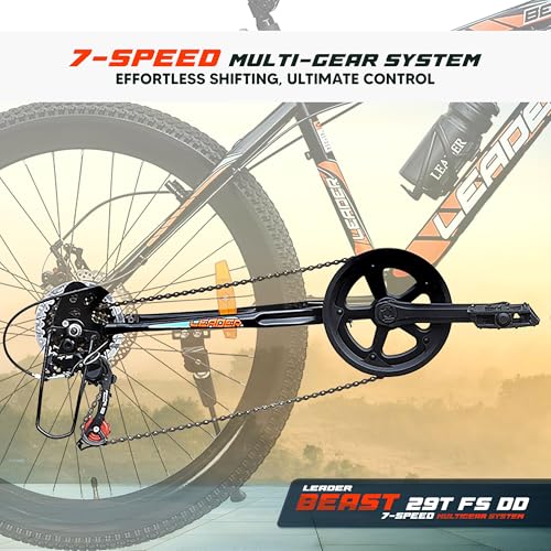 - Leader Beast 29T Multispeed (7 Speed) Mountain Bike with Front Suspension & Dual Disc Brake - Black/Orange. Ideal for 15 + Years (Frame: 19 Inches) Mens