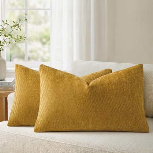 Image of a moment Pack of 2 Decorative Chenille Throw Pillow Covers with Twill Cushion Covers for Sofa Living Room Couch Bed 12x20 Inch Yellow