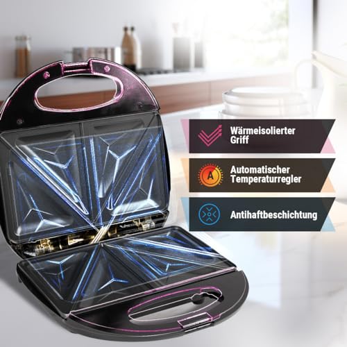 Foto von Clatronic® Sandwichmaker mit dreieckigen Sandwichplatten | Sandwichtoaster mit automatischem Temperaturregler & Antihaftbeschichtung | Sandwich Maker mit Verriegelungssystem | ST 3477 schwarz