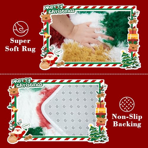 Christmas Area Rug 5x8 for Bedroom Living Room, Checkered Shag Rug Fuzzy Shaggy Bedside Carpet,Indoor Plush Floor Rugs for Holiday Home Decor