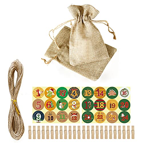 Jusk De Noël Sacs De Jute Sacs Calendrier De L'avent Cordon De Cordon Cadeau Cadeau Cadeau Cadeau Sac De Bonbons pour Calendrier Décoration Kids Noël Party Favors 24pcs Style3 Cover