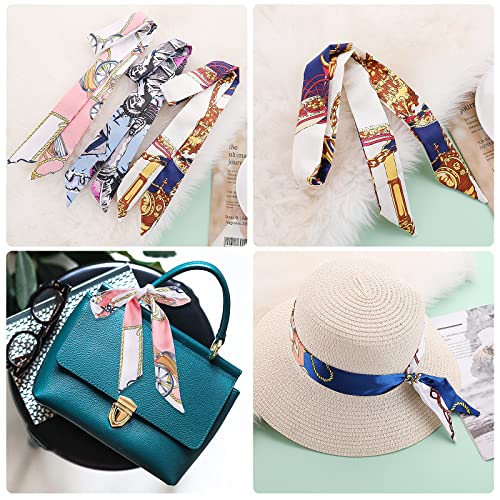 Yolev 6 Packs Mixed Designs Satin Fashion Narrow Handbag Handle Wrap Ribbon Neckerchief Scarf for Women3