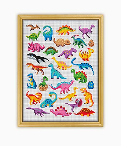 Dinosaurs Collection CS1680 - Counted Cross Stitch KIT#2. Set of Threads, Needles, AIDA Fabric, Needle Threader, Embroidery Clippers and Printed Color Pattern Inside.