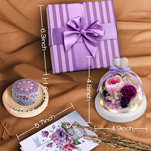 Luntim Preserved Flowers Roses Birthday Gifts For Women, Forever Roses Fresh Flowers With Led Light, Preserved Roses Gift For Mom, Girlfriend, Purple Flowers For Mothers Day, Thank You, Christmas #TOP5