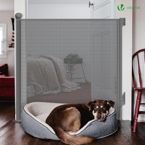 VOUNOT Treppenschutzgitter Türschutzgitter Ausziehbar 0-180CM, Kinderschutzgitter Absperrgitter Baby, Schutzgitter Treppe, Treppenschutzrollo für Kinder, Katzen und Hunde, Grau