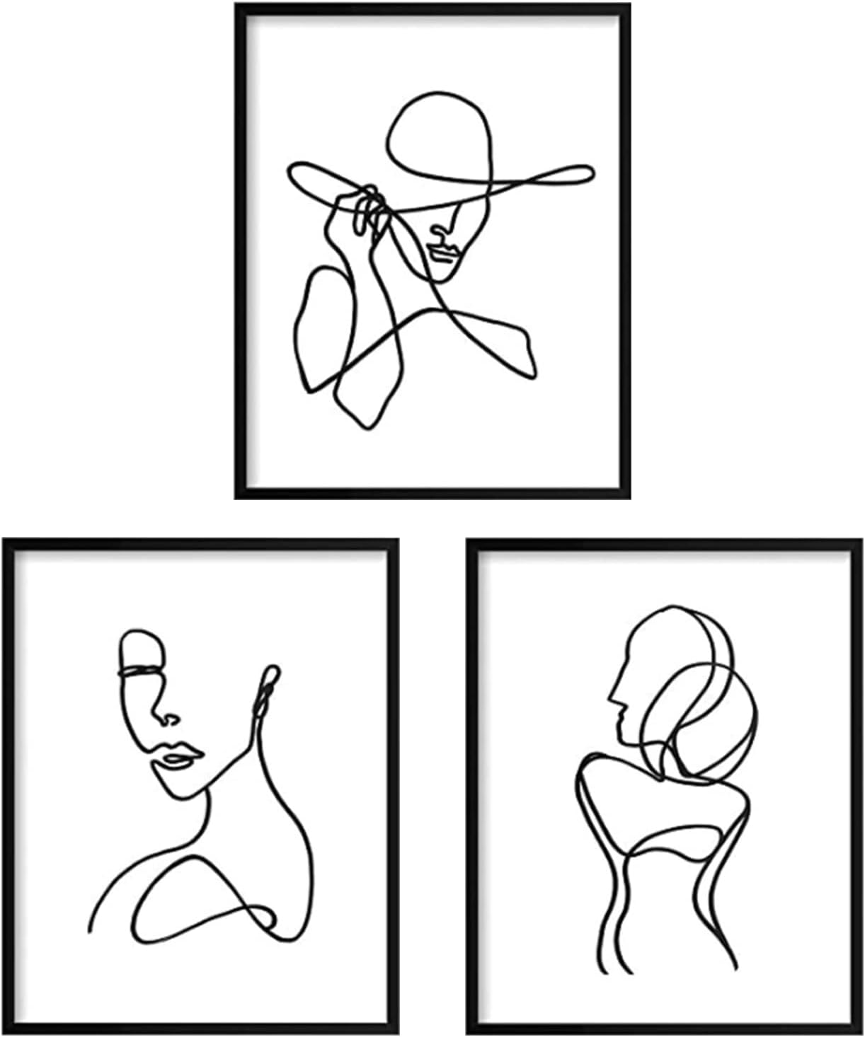 3 Pcs Poster Minimalist Line Art Prints Abstract Line Wall Artwork Art Poster Waterproof Black White Face Drawing Paintings Picture Hanging Kit for Bedroom Living Room, 8 x 10 Inch