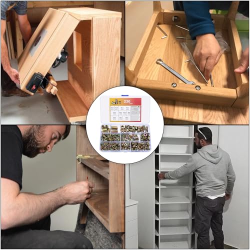 230 Stk Einschraubmuttern Gewindeeinsatz Holz, M4 M5 M6 M8 M10 Einschraubmuffen Set, Gewindebuchse Gewindeeinsätze Einschlagmuttern, Eindrehmuffe Einschraubhülse Innensechskant Muttern für Holzmöbel