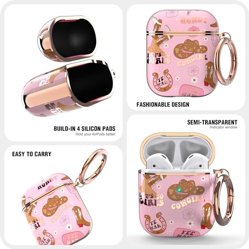 Image of wenew for AirPod Case AirPods 1st & 2nd Generation Hard Case Cover with Keychain for Women Men (Golden Cowgirl)