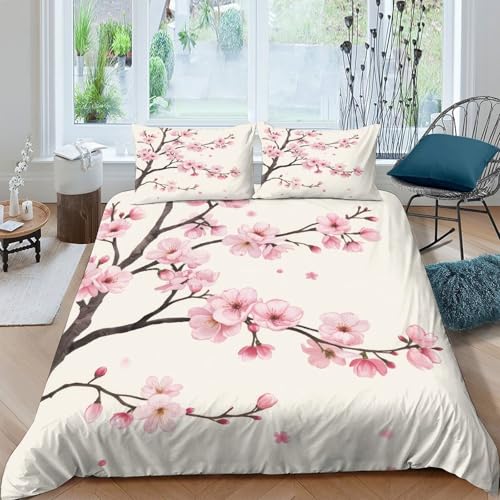 Housse de couette fleur de cerisier 3D effet ultra douce avec fermeture éclair résistante