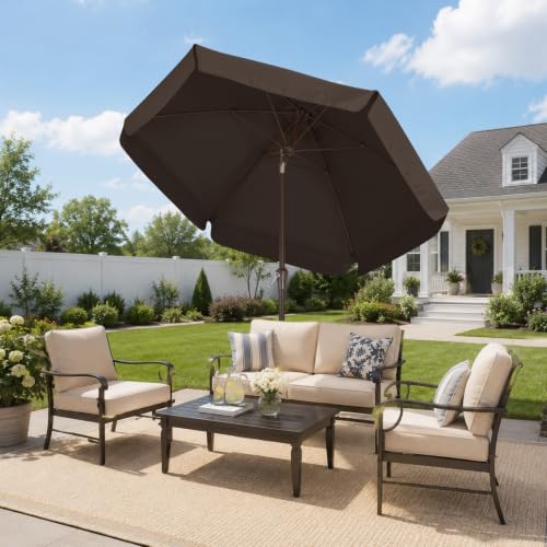 Image of ABCCANOPY 7.5ft Scalloped Patio Umbrella, Outdoor Table Umbrella with Tilt and Crank, Fiberglass Ribs Deck Umbrella for Patio, Pool, Garden, Picnic (Brown)