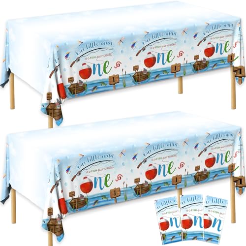 Image of Ofishally One Birthday Decorations, 3Pcs Gone Fishing 1st Birthday Party Supplies Tablecloth, Little Fisherman Gone Fishing Rectangle Table Cover for O Fish Ally Themed 1st Birth day Party Supplies