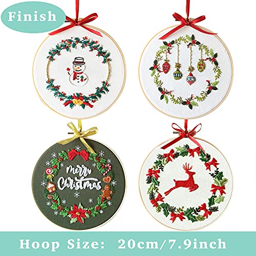 4 Pcs Of Christmas Embroidery Kit With Patterns And Instructions, Diy Adult Cross Stitch Kits, Including 4 Plastic Embroidery Rings, 1 Pair Of Scissors, Colored Threads And Needles,Merry Christmas #TOP2