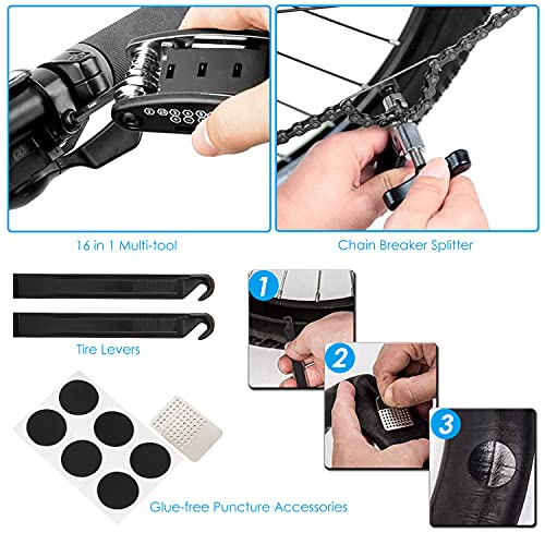Image of WOTOW Bike Repair Tool Kits, 16 in 1 Bike Saddle Under Seat Bag Waterproof with Repair Set Chain Breaker Splitter, Hex Key, Tire Patches Lever, Portable Multi Tool Maintenance for Road Mountain Bikes