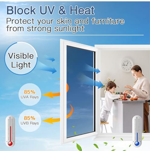 Image of CREON One Way Window Film, Privacy Window, UV Blocking, Non-Adhesive Static Cling Heat Control Reflective Glass Film for Home and Office 20x96 (Inch), BLU-FLM