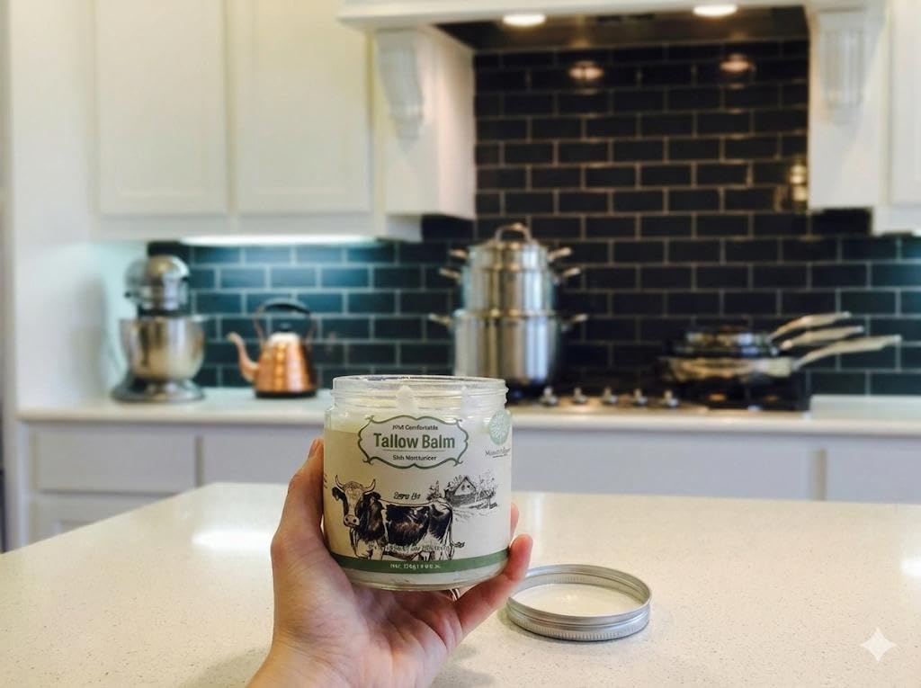 NourishQuest Whipped Beef Tallow with added Shea butter balm for the skin, moisturizer for the face and body with a subtle amount of lavender and vanilla, 4 ounces