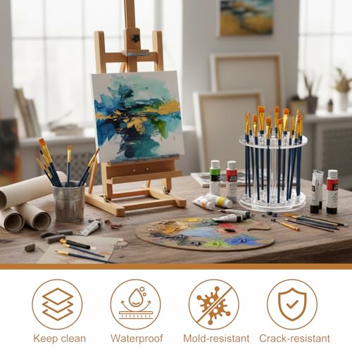 Image of Fiwochic Acrylic Rotating Paint Brush Holder, 360 Clear Handmade Rotating Paint Brush Holder Organizer Spinning Desktop Caddy for Artists Makeup Arts Crafts Tools Calligraphy Pens