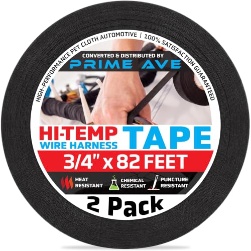 Image of 2 Tesa 51036 PET Cloth High Heat Electrical Tape for Wire Harness, Cables for Automotive Engine, Protect Against High Temperature, Abrasion, Chemical & Fluid | Flame Retardant | Black
