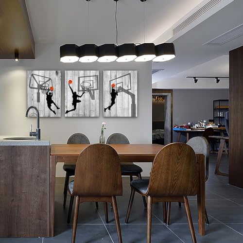 DZRWUBHS Framed Wall Art For Living Room, Boy Bedroom, Office - Black And White Wall Pictures, Canvas Prints - Basketball Sport Theme - Modern Home Decor - 16x24 - 3 Piece