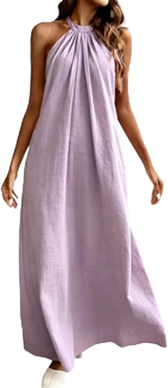 Halter Vacation Dress for Women, 2026 Sleeveless Summer Maxi Dress Beach Party Loose Backless Sundress Cruise Clothes