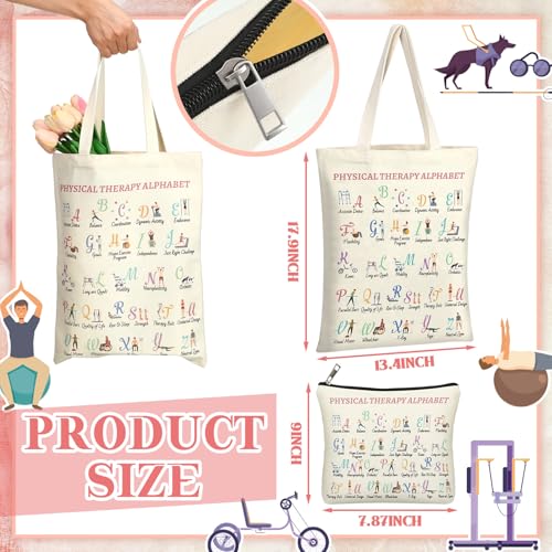 2 Pcs Physical Therapy Gifts Occupational Therapy Gifts Thank You Retirement Presents for Women Teens Coworker Friend Tote Bag Makeup Bag for PT PTA OT World PT Day3