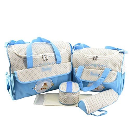 Jitong Set de 5 Piezas Bolsos Cambiadores/Bordado Mam Bolsa de Hombro/Paales Cambio Beb/Bolsa Termica para Biberones (Azul, Talla nica)