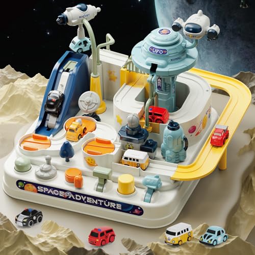 Fistone Kids Race Track Car Adventure Toy for Toddlers, Spaceship Puzzle Rail...