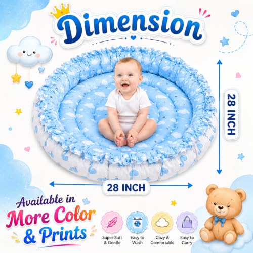 Image of Toddylon New Born Baby Reversible Bedding Set Cotton Mattress Nest (0-6 Months) Blue
