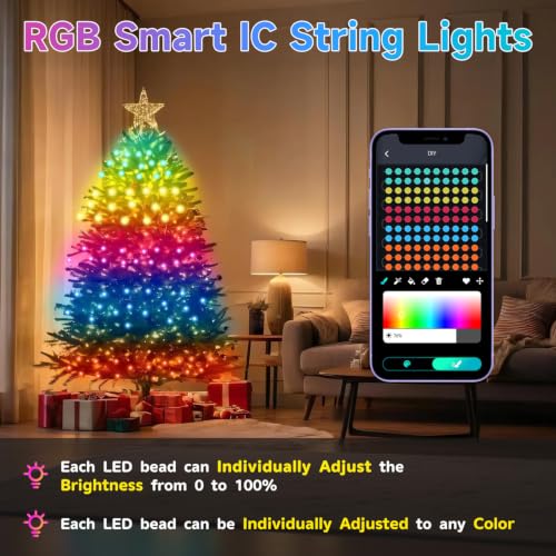 Image of Fairy Lights 66FT /20M, 200 LEDs RGB Smart IC Multicolor String Lights | APP & Remote Control, Music /Voice Sync Color Changing, IP67 Waterproof String Lights for Bedroom, Party, DIY