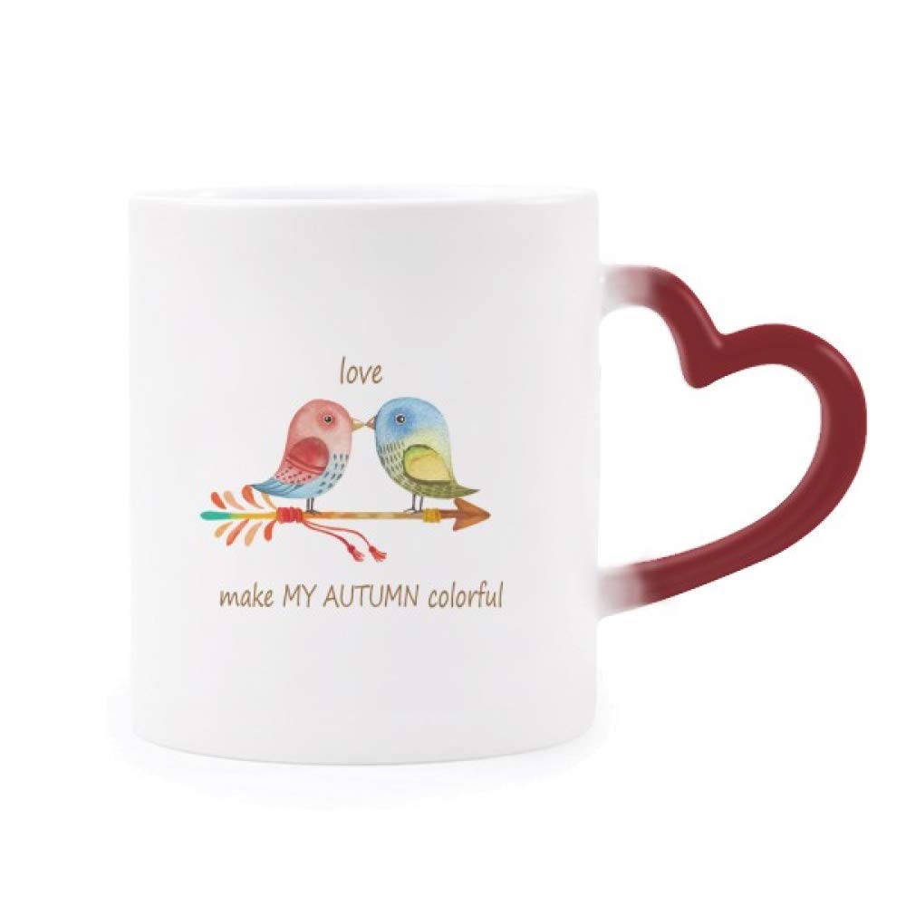 Taza de otono sensible al calor para desayunos con asa corazon
