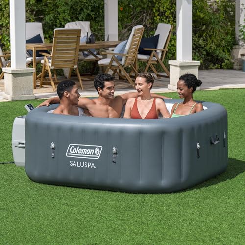 Coleman SaluSpa AirJet 4 to 6 Person Inflatable Hot Tub Square Portable Outdoor Spa with 140 Soothing AirJets and Insulated Cover, Gray