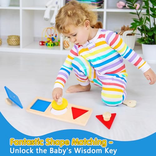 Image of KMTJT Montessori Educational Toys for 1+ Year Old Toddler, 1st First Birthday Gifts for 1-2 Years, Includes Stacking Cups, 2 in 1 Object Permanence Box, Bead Maze, Mirror Puzzle and More