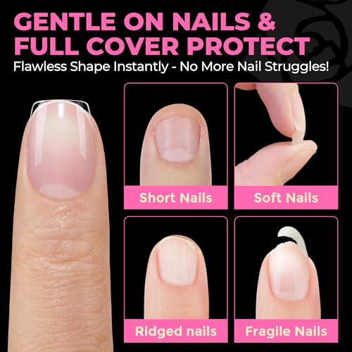 UNA GELLA Krótkie kwadratowe tipsy 504 szt. wstępnie wytrawione bardzo krótkie miękkie żelowe sztuczne paznokcie tipsy dla kobiet DIY Squoval Press On Nails Extension French Style Salon Pełne pokrycie