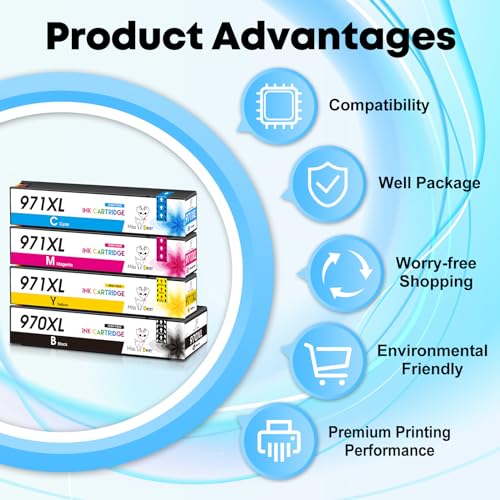 Image of Miss Deer 970XL 971XL Ink Cartridges High Yield, Replacement for HP 970 971 970XL 971XL Work for Officejet Pro X476dw X576dw X451dw X551dw X451dn X476dn Printer (Black, Cyan, Magenta, Yellow)